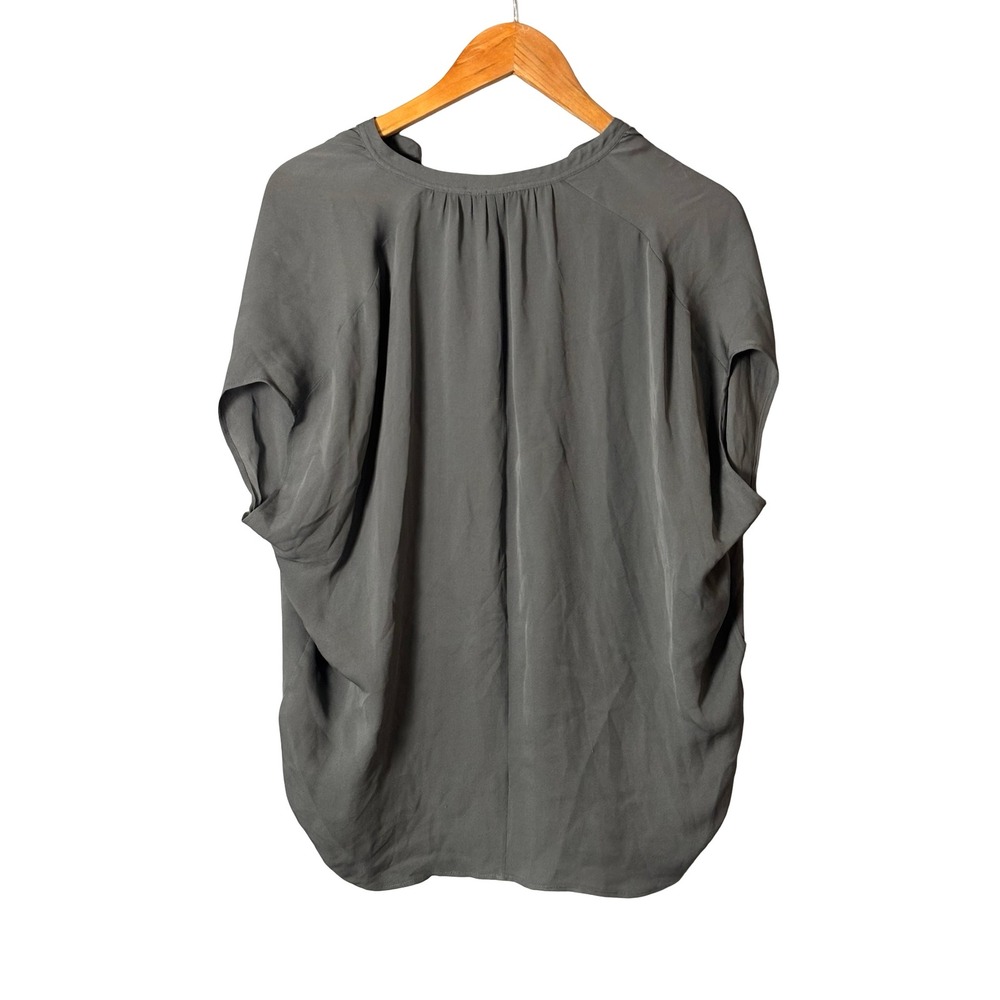 Vince Women Medium Charcoal Gray 100% Silk V-Neck Draped Blouse Top - Picture 5 of 6